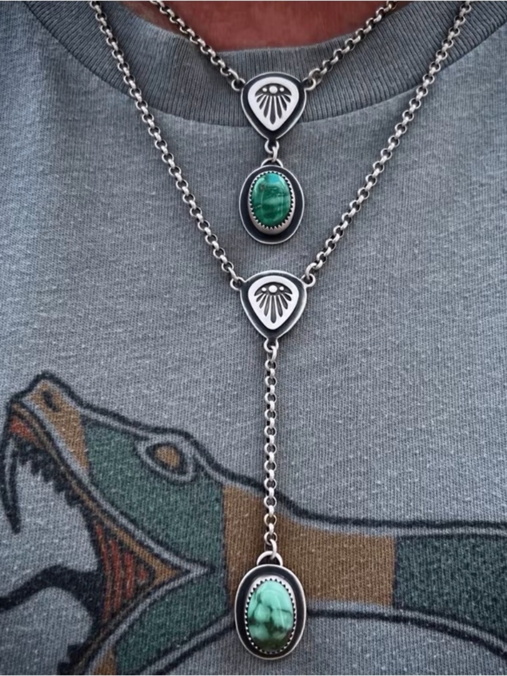 Western Necklace Layered Turquoise Color Pendant Necklace